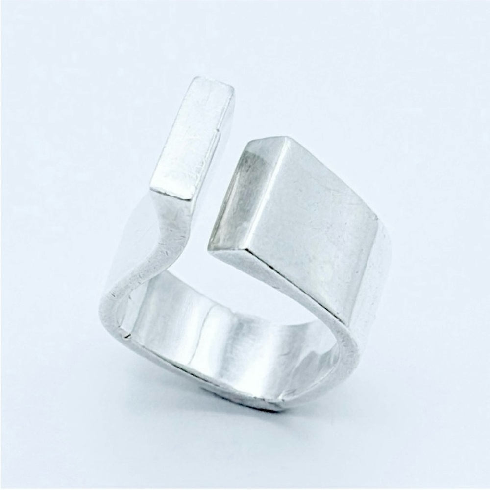 Modernist Sterling Silver Ring - European JVG 925 Hallmark Abstract Geometric
